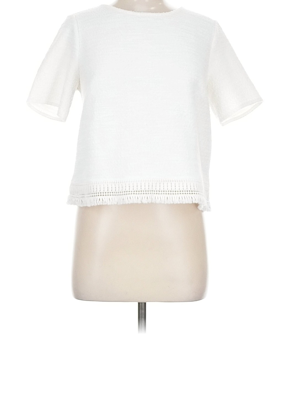 Banana Republic White Short Sleeve Fringe-Hem Crop Top